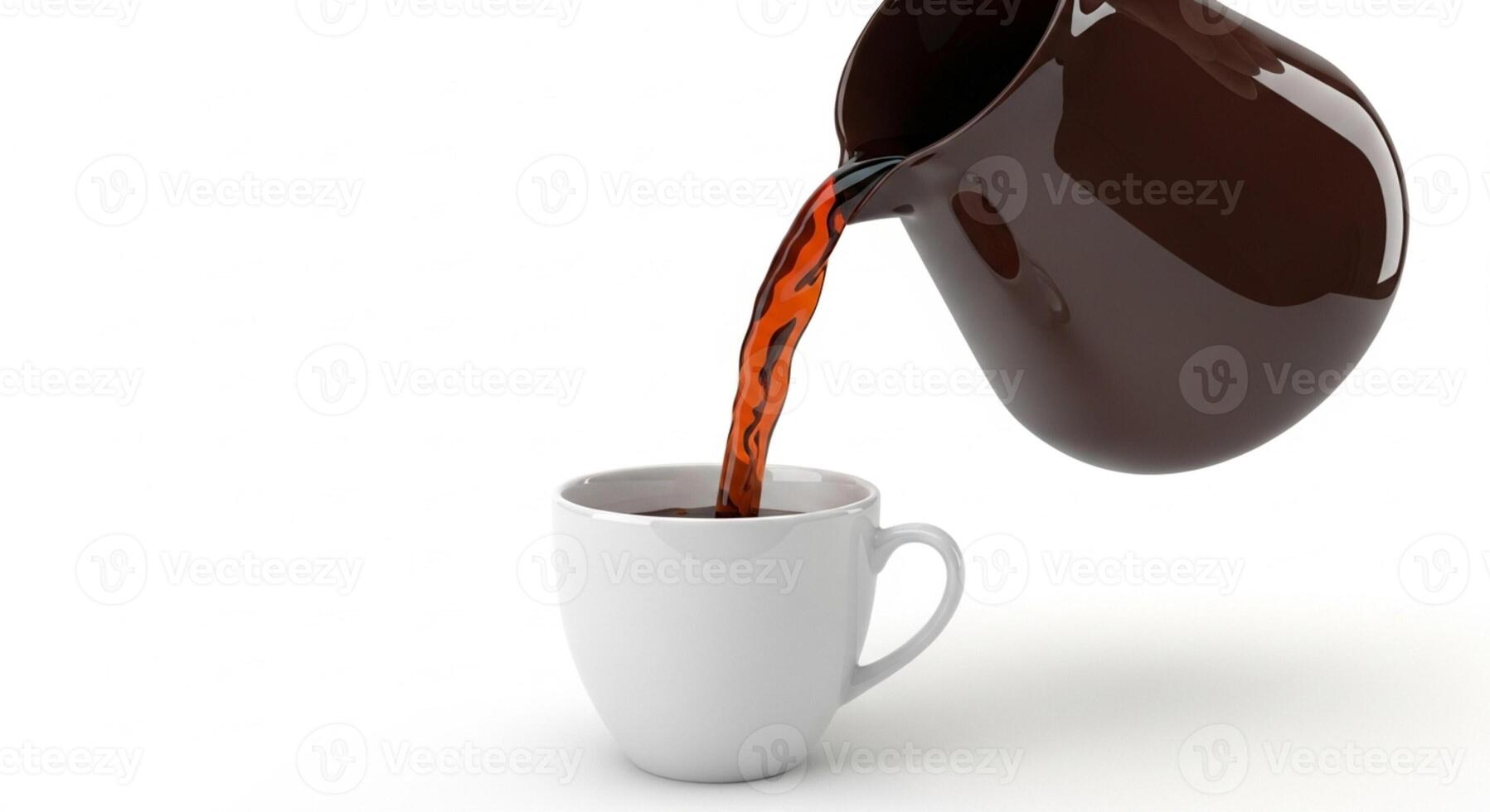 3D illustration of coffee poured in to a white mug isolated on white photo