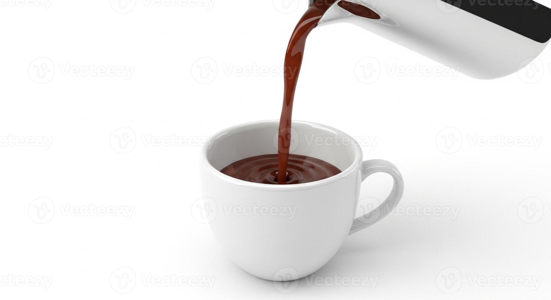 Coffee being poured into a mug isolated on white photo
