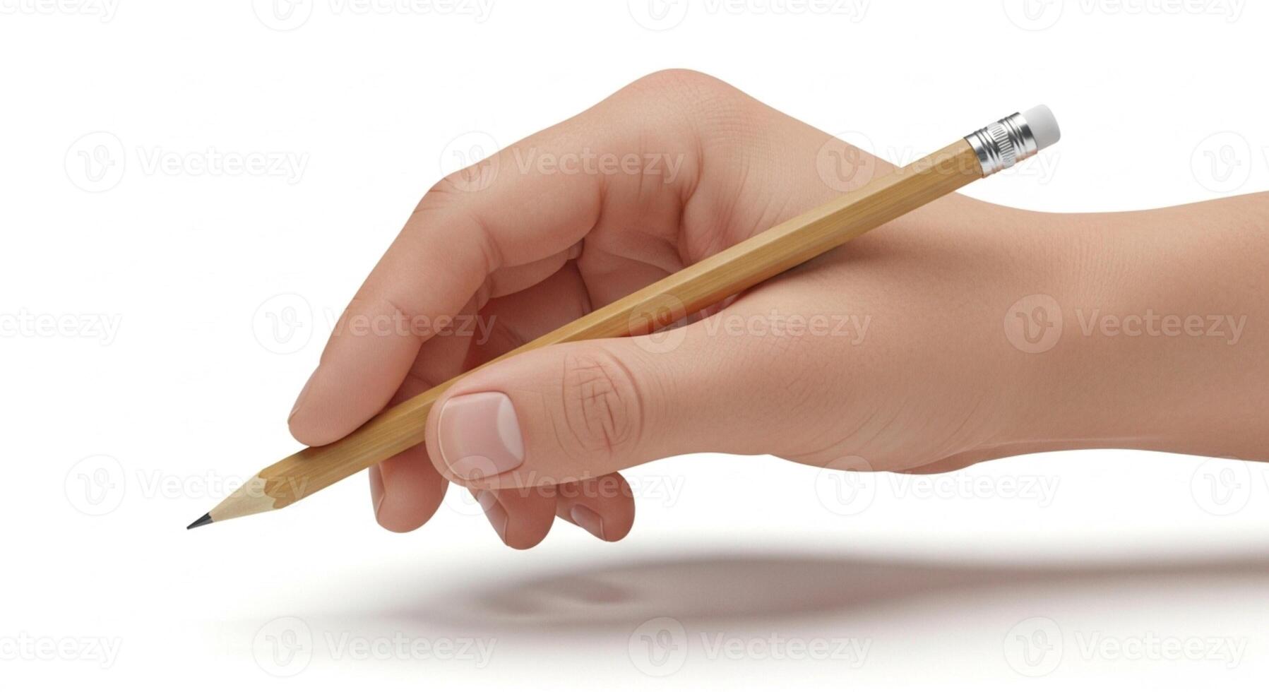 3D illustration of a hand holding a pencil isolated on white photo