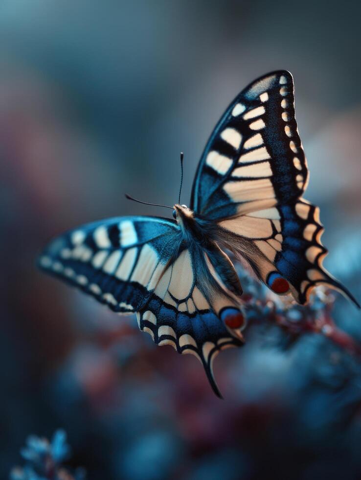 The Open Wings of a Vibrant Blue Swallowtail Butterfly photo