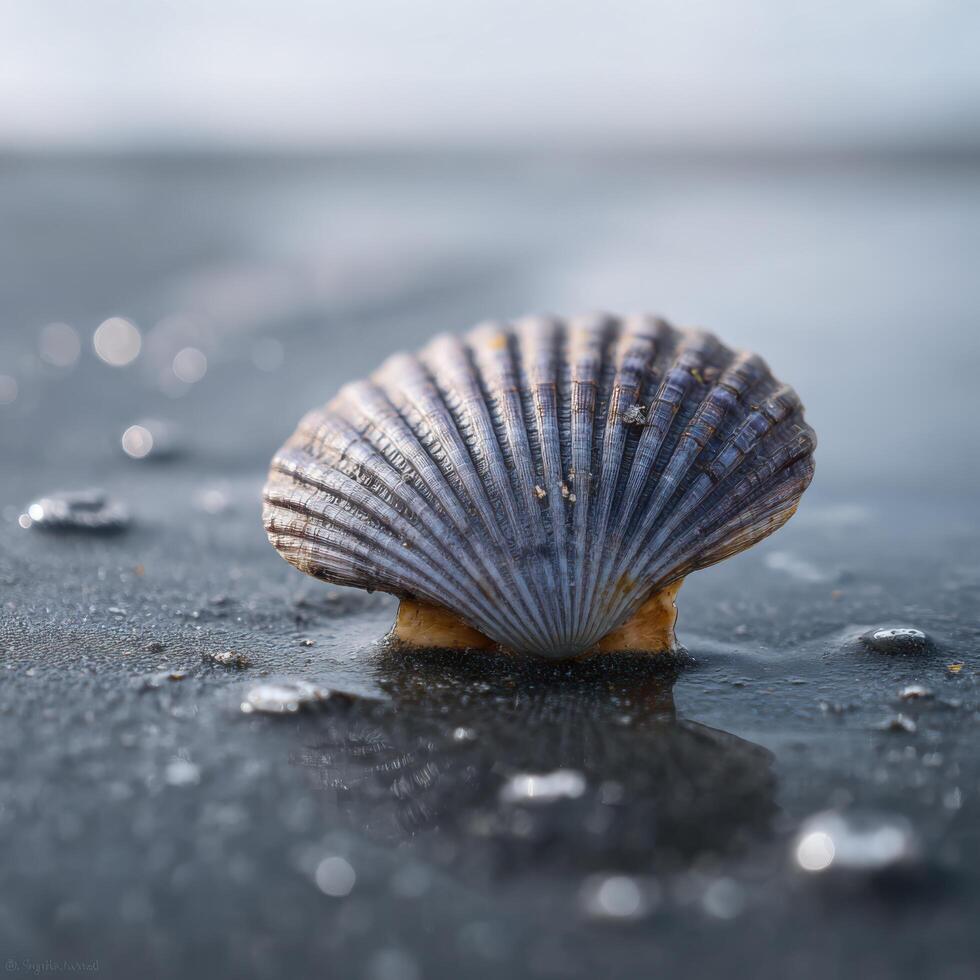 The Ridged Texture Of A Clam Shell In A Close Up photo