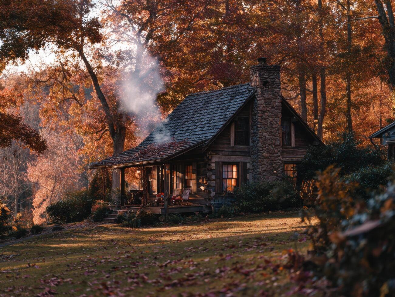 The Serene Comfort Of A Rustic Autumn Cabin photo