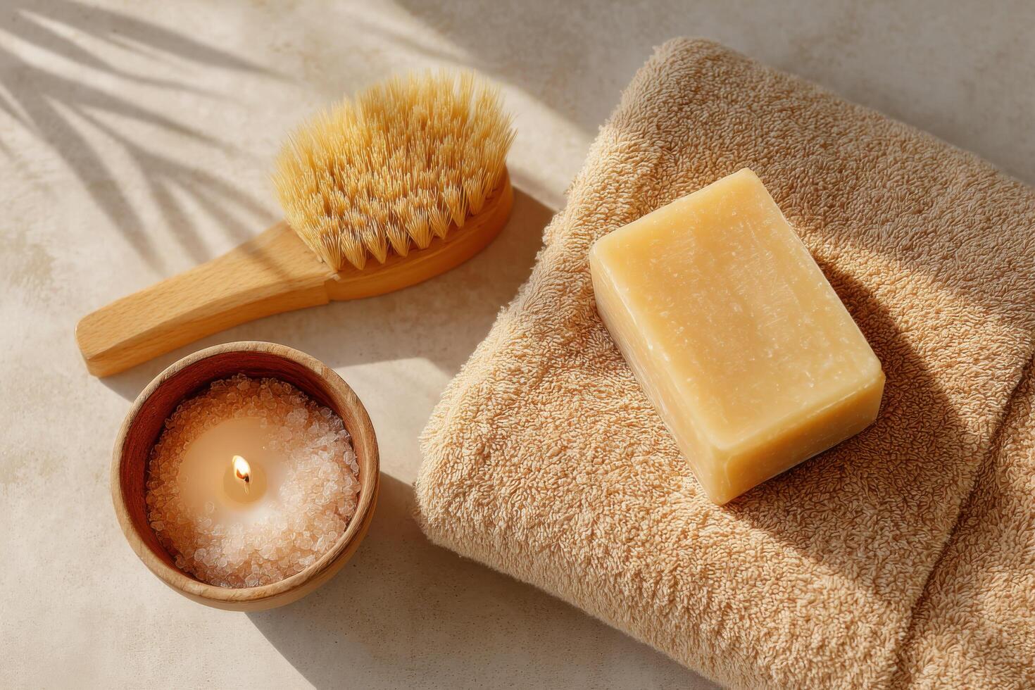 Relaxing Spa Day Natural Bath Products, Candlelight, and Soft Towels for a Luxurious Self Care Experience photo