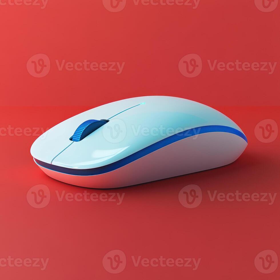 Modern design of a sleek computer mouse against a vibrant red backdrop photo