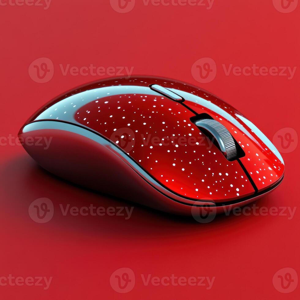Creative red gaming mouse with a starry design on a vibrant background photo