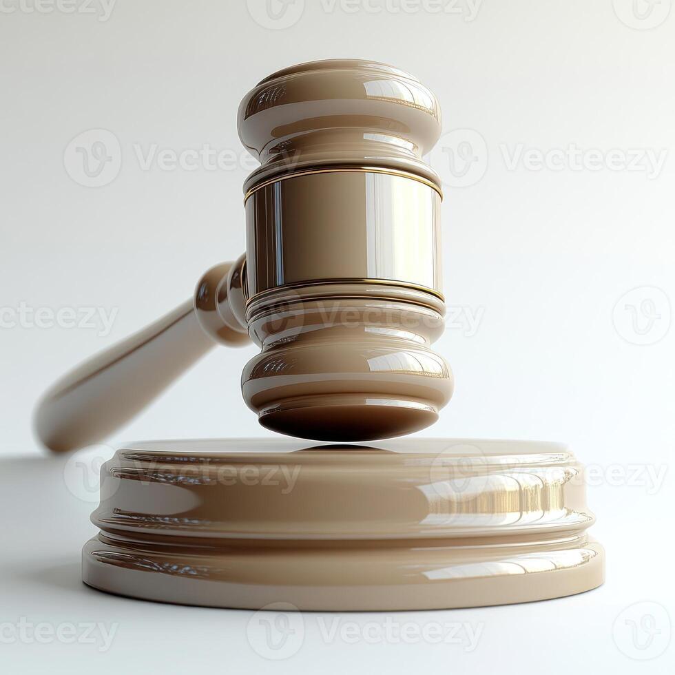 Gavel rests on wooden block in a serene courtroom environment during daytime photo