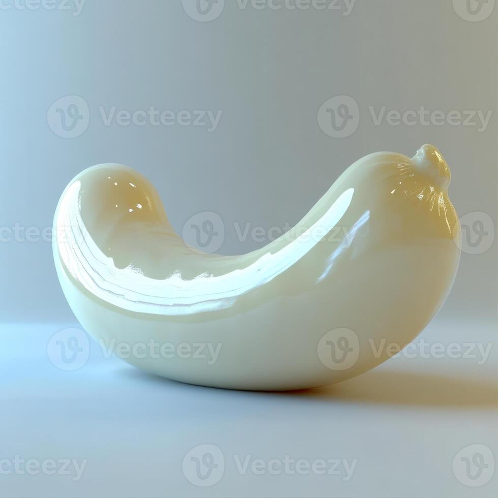 Smooth white ceramic figurine shaped like a banana resting on a plain background photo