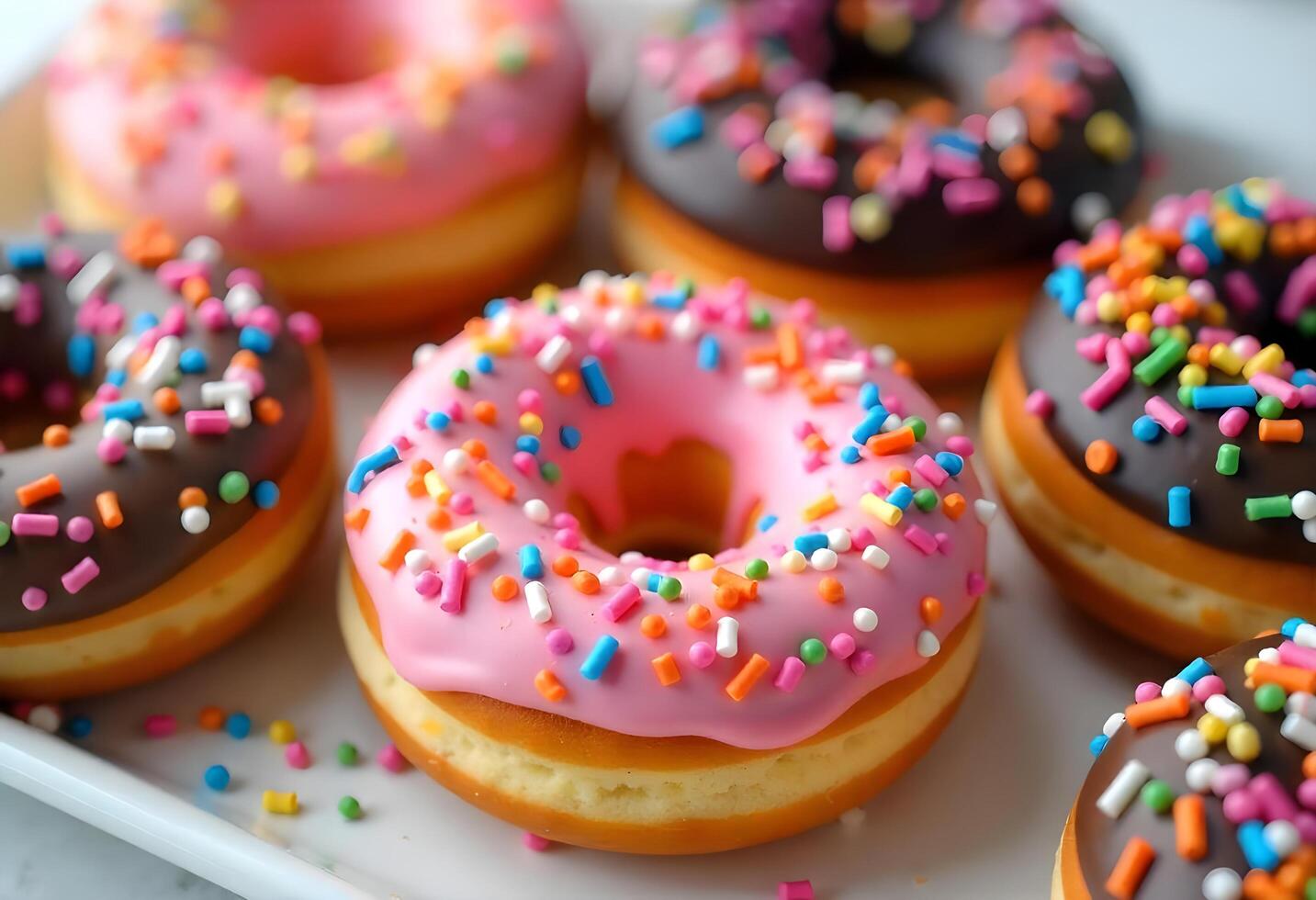 Delicious Colorful Donuts with Sprinkles photo