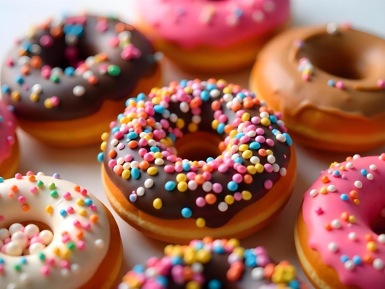 Delicious Assortment of Sprinkled Donuts, Sweet Treats and Bakery Delights photo