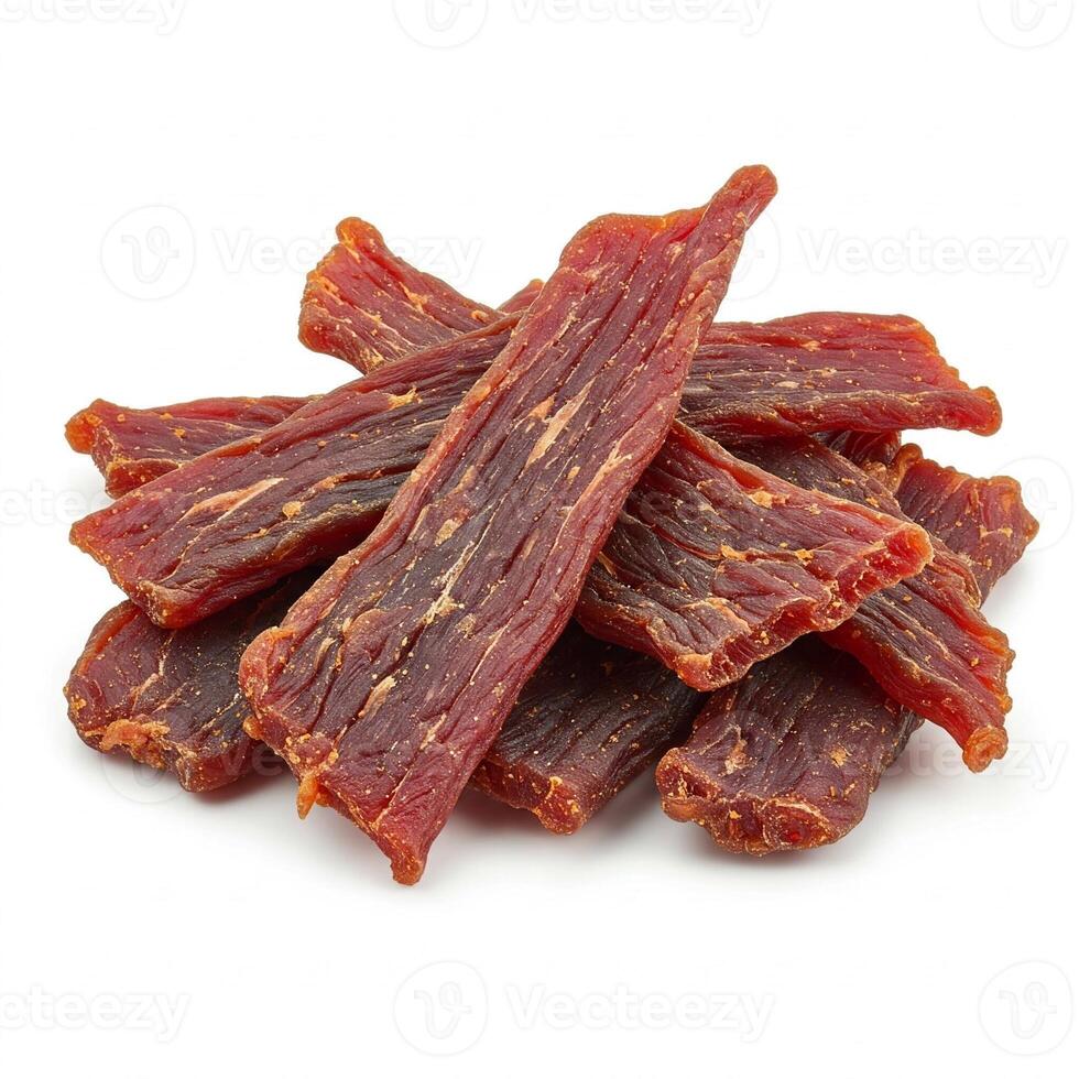 Beef jerky on white background photo