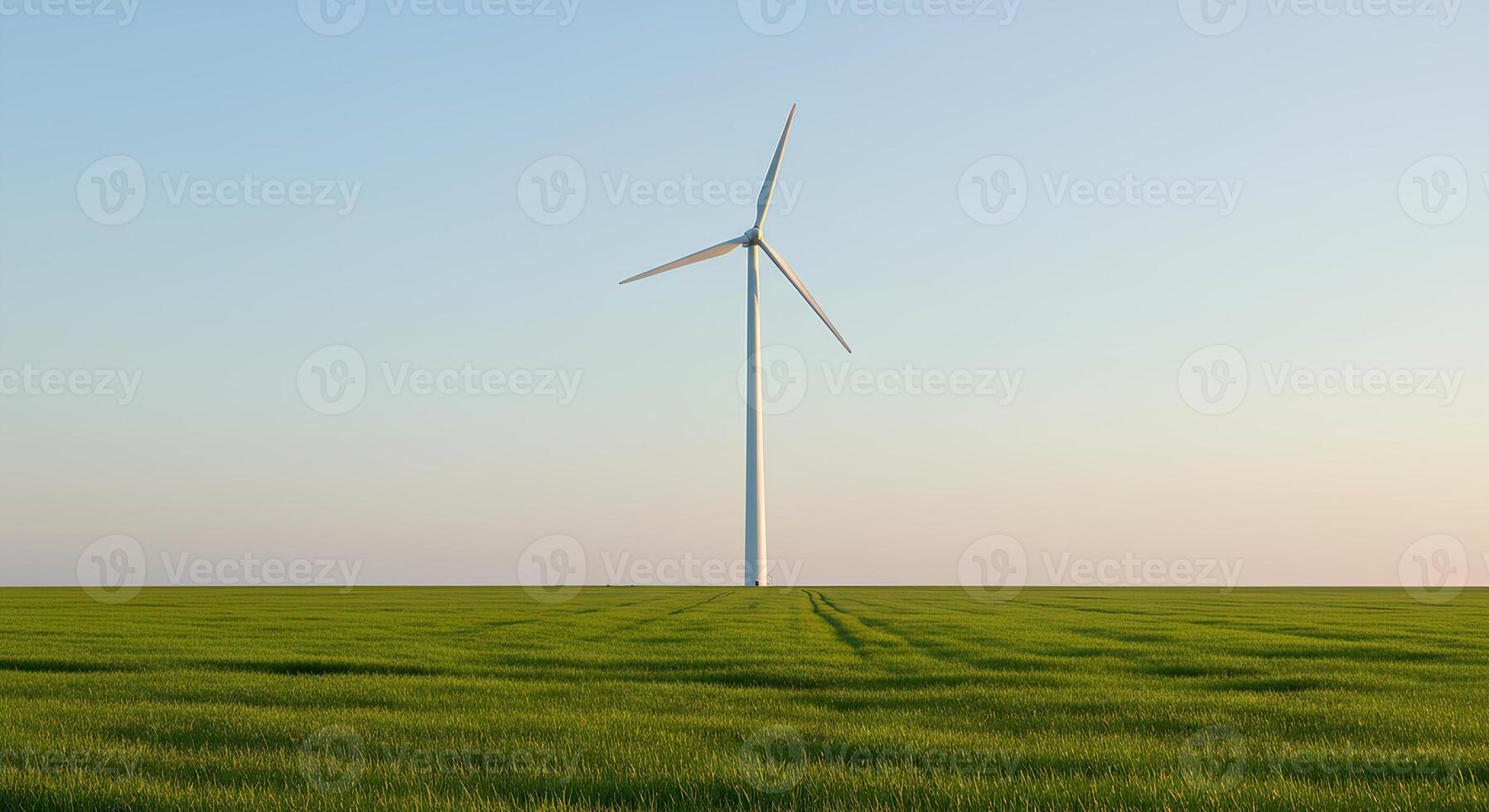 wind turbine in field for green energy transition. white wind turbine for environmental awareness and zero waste lifestyle. wind turbine renewable energy photo