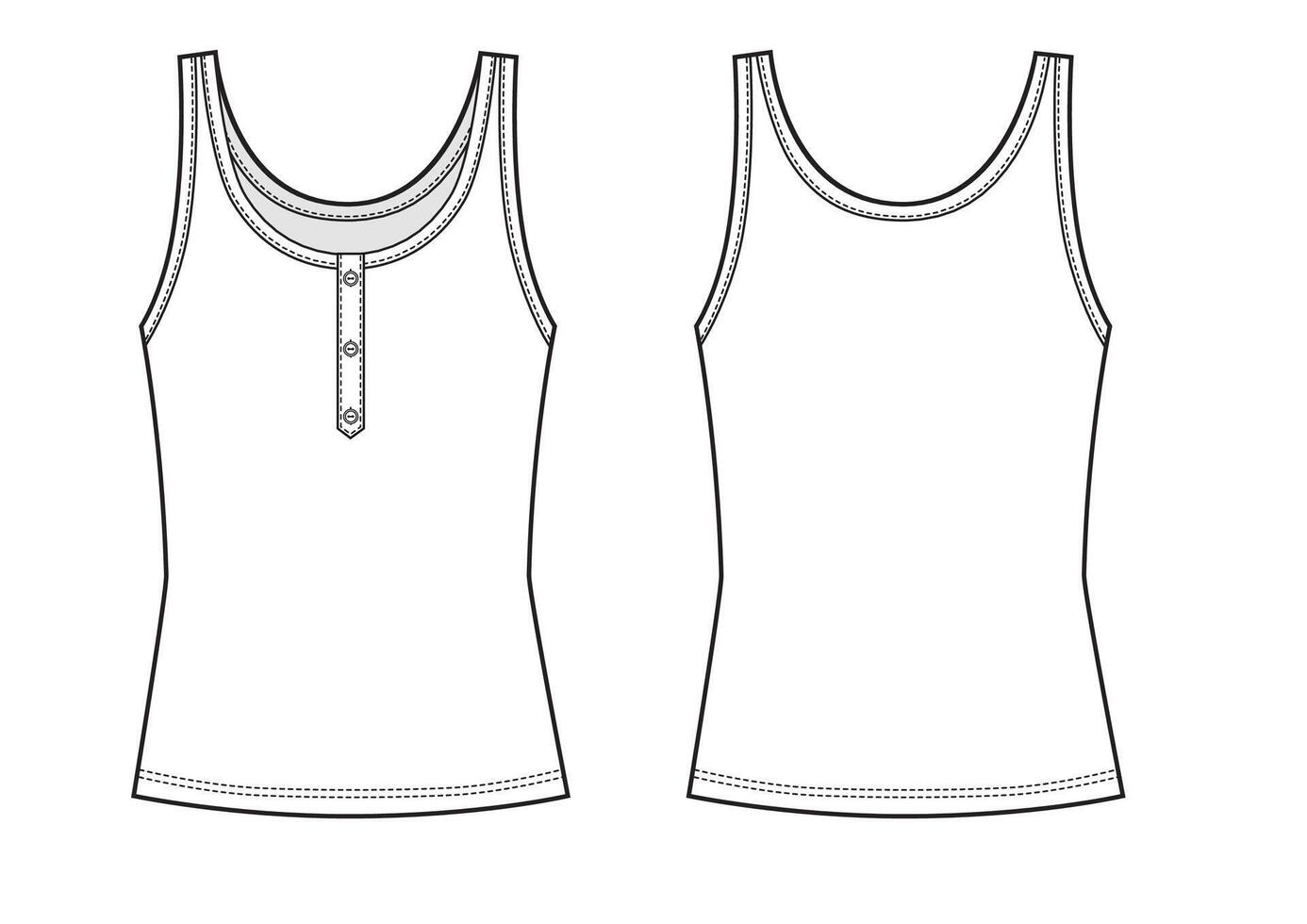 Cotton tank with buttons, technical illustration vector