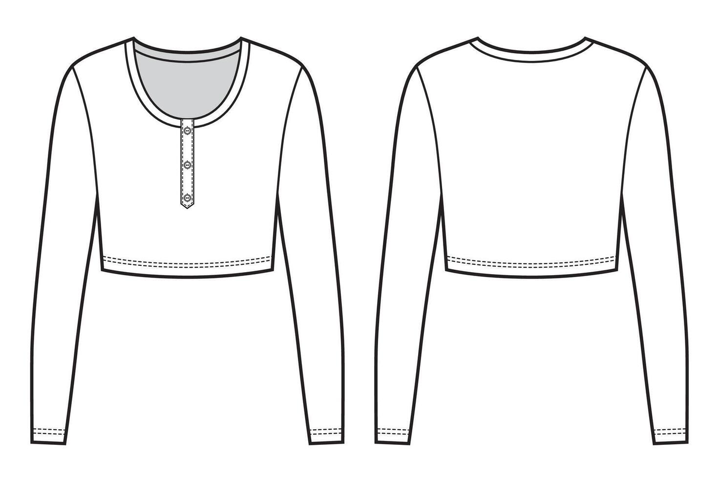 Woman cropped crewneck longsleeve, sketch vector