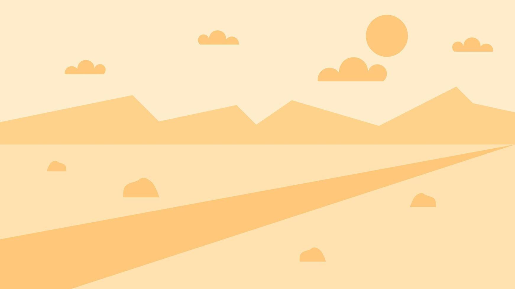 Minimal desert scene with sun, mountains, and soft clouds in warm tones, perfect for nature themes, calm backgrounds, or modern landscape visuals vector