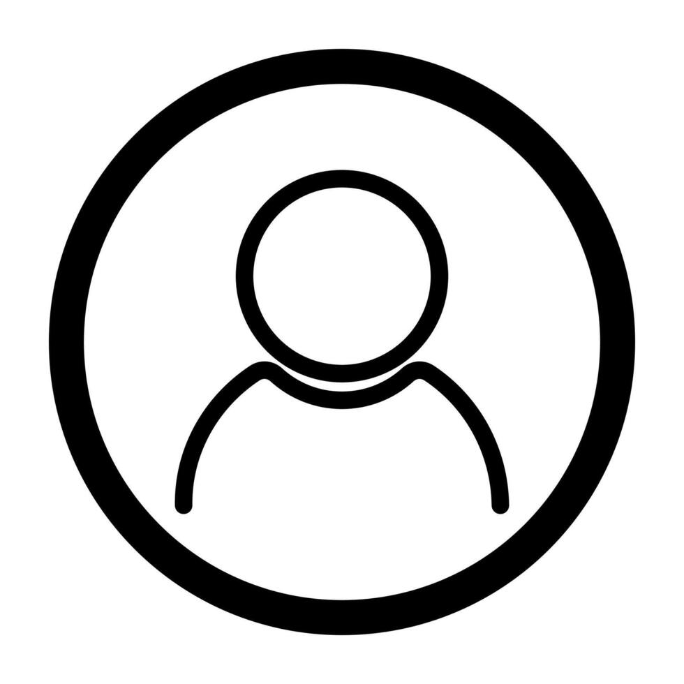 Minimalist profile icon in black on white with circular outline, ideal for app interfaces, UX elements, contact pages, or modern branding systems vector