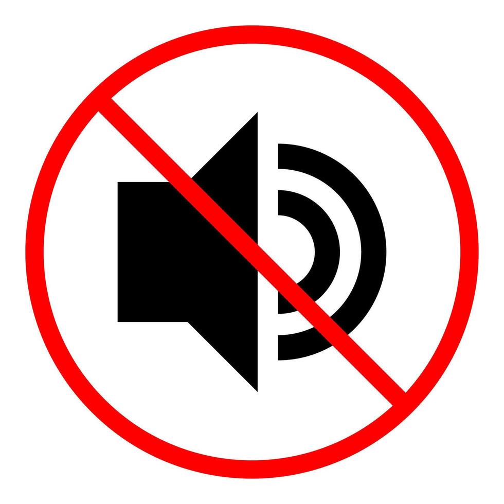 Red circle prohibition sign over a speaker icon, clearly indicating no sound or mute. Universal symbol is perfect for user interfaces, mobile apps, and designs requiring quiet mode representation vector