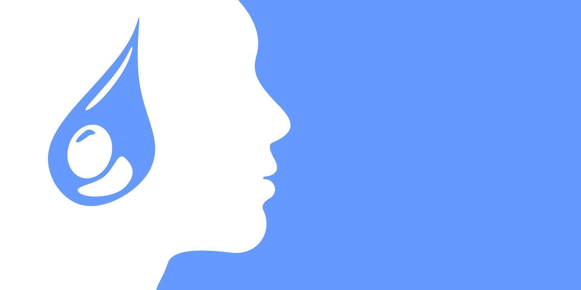 Profile of a face with a water drop, symbolizing tears, sadness, or hydration. Ideal for emotional well-being, beauty, and health-related content with a thoughtful touch vector
