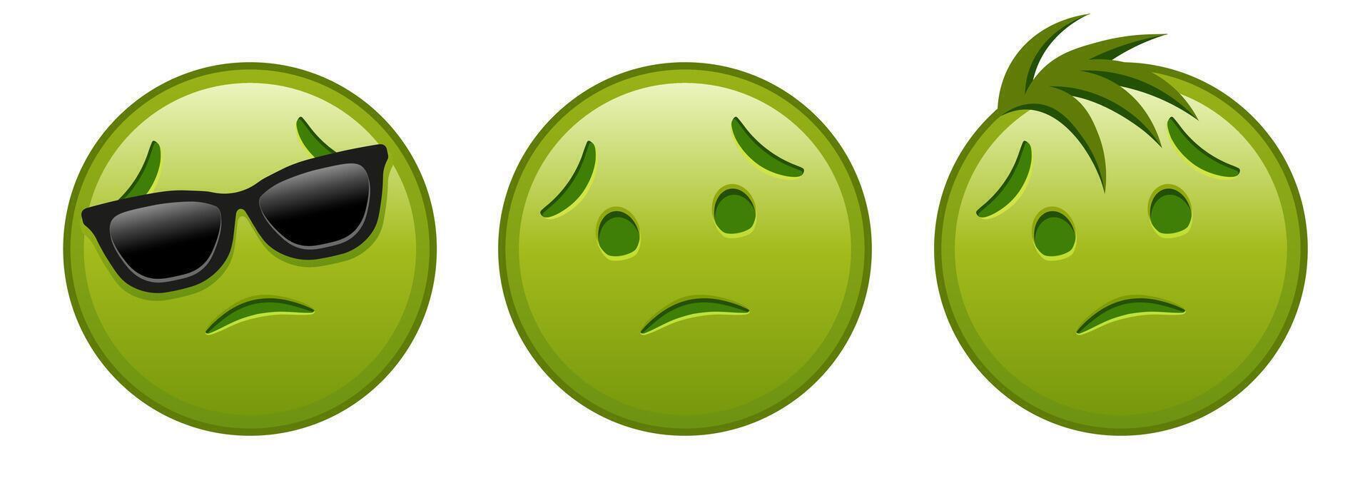 Nauseated face Set of three green emoji vector