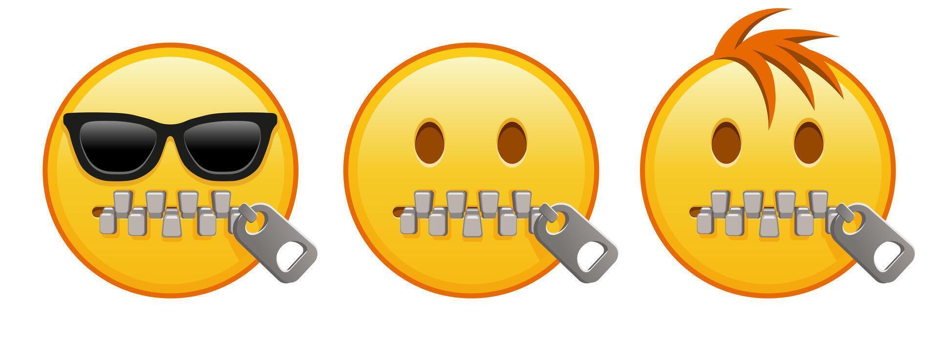 Zipper Mouth yellow face Set of three emoji vector