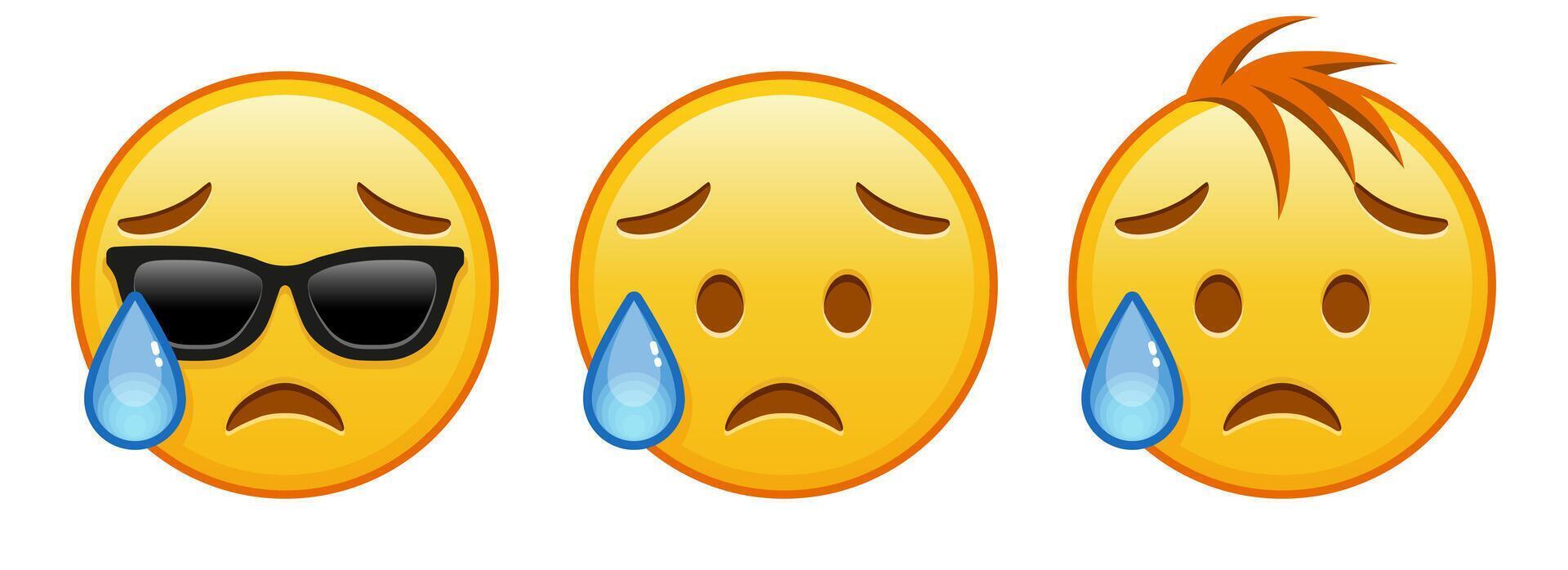 Face with an expression of disappointment and relief Set of three yellow emoji vector