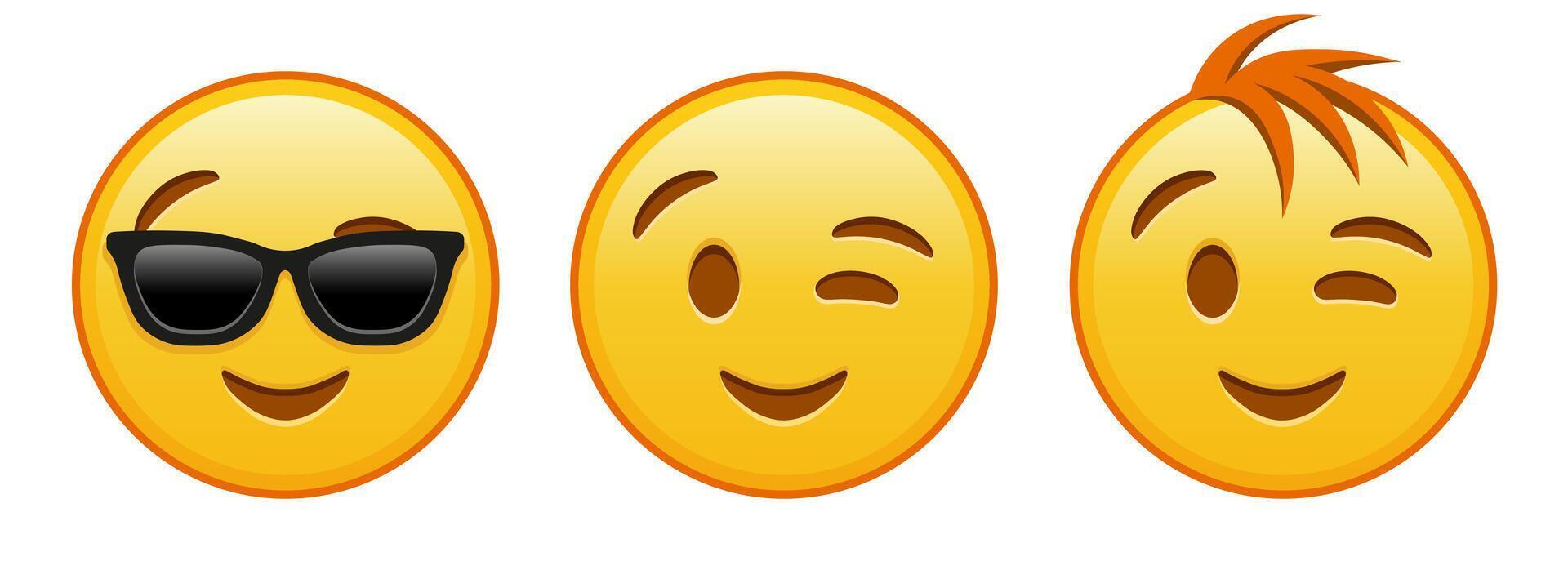 Winking yellow face Set of three emoji vector