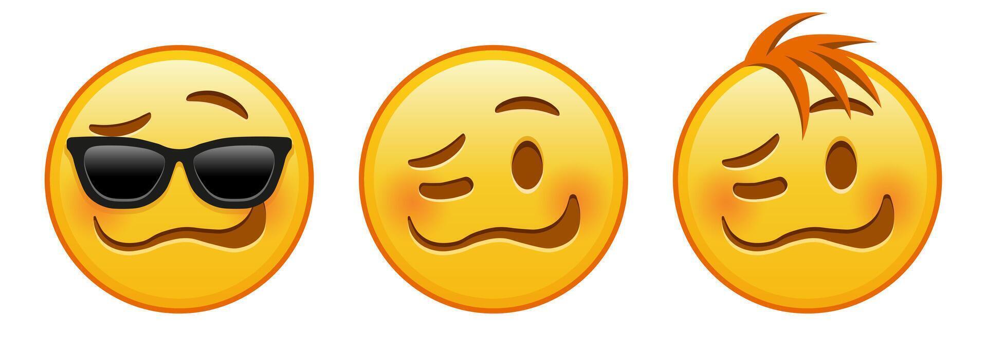 Woozy yellow face Set of three emoji vector