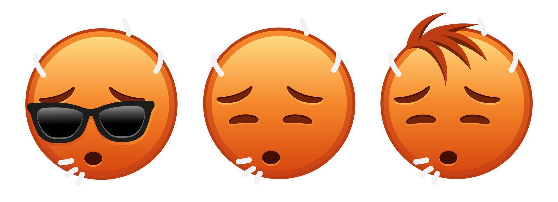 Sweaty face Set of three red emoji vector