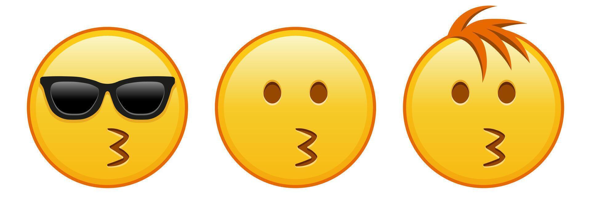 Kissing face Set of three yellow emoji vector