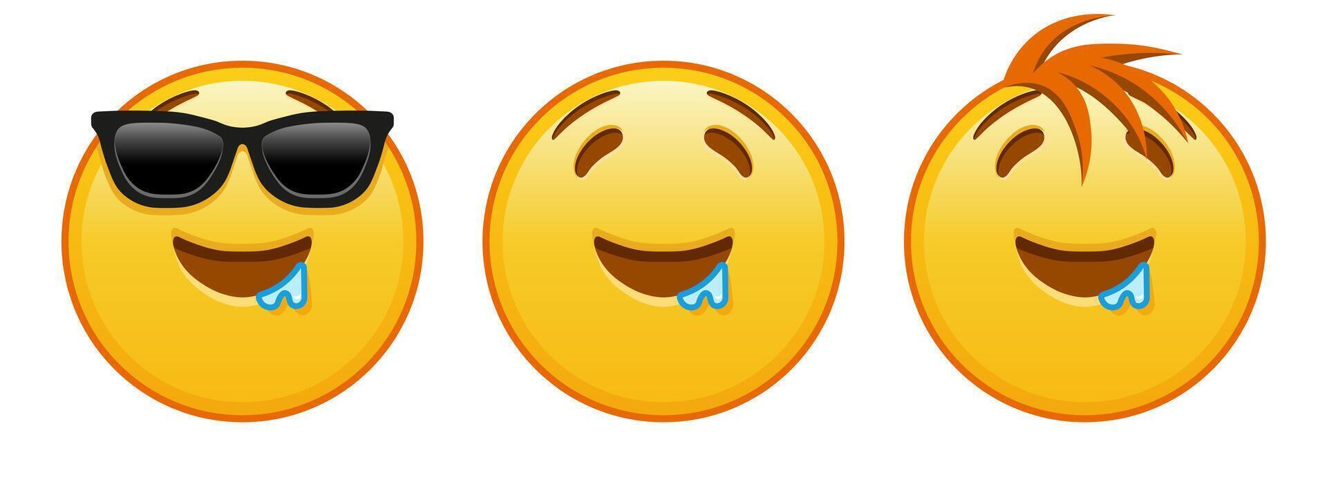 Drooling yellow face Set of three emoji vector
