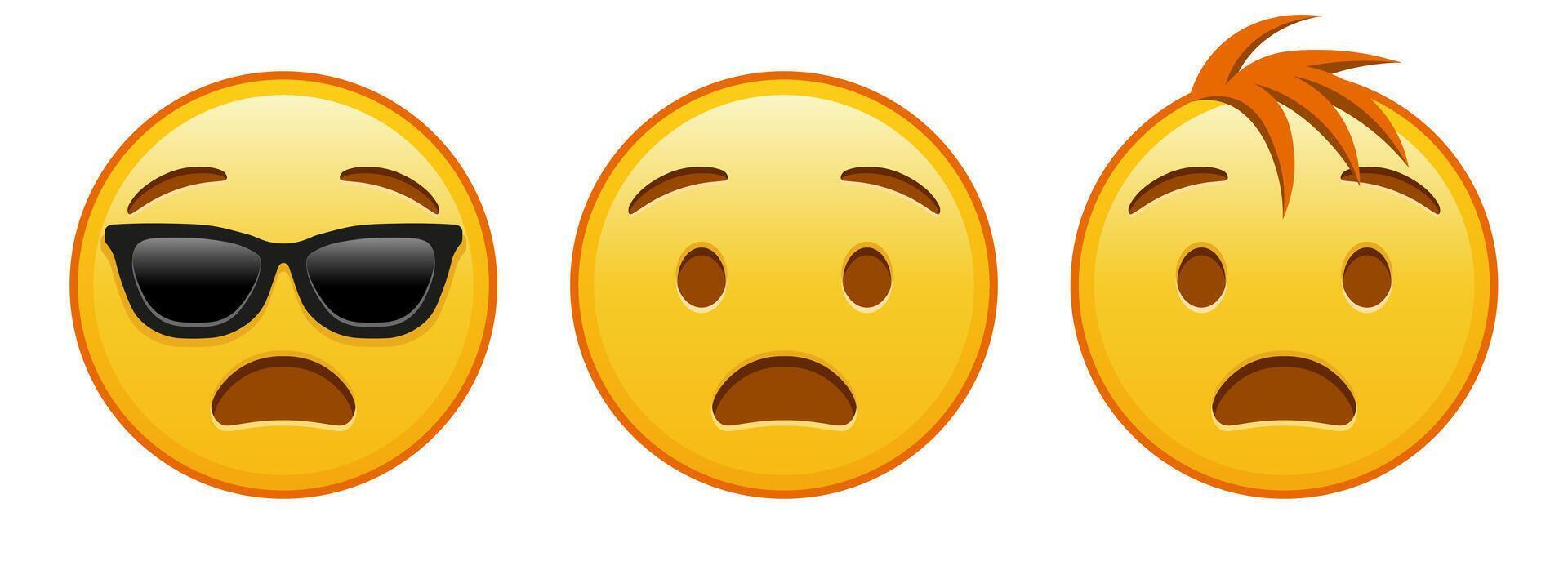 Anguished face Set of three yellow emoji vector