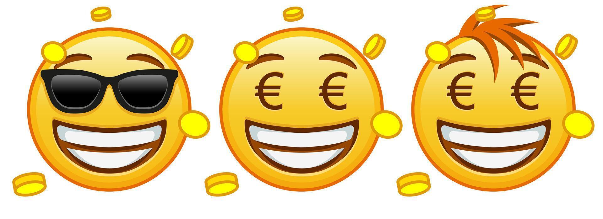 Euro money mouth face Set of three emoji vector