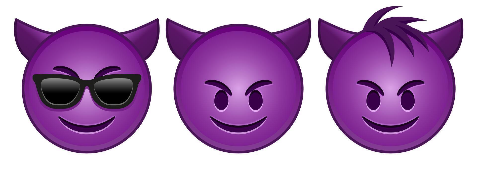 Smiling face with horns Set of three emoji vector