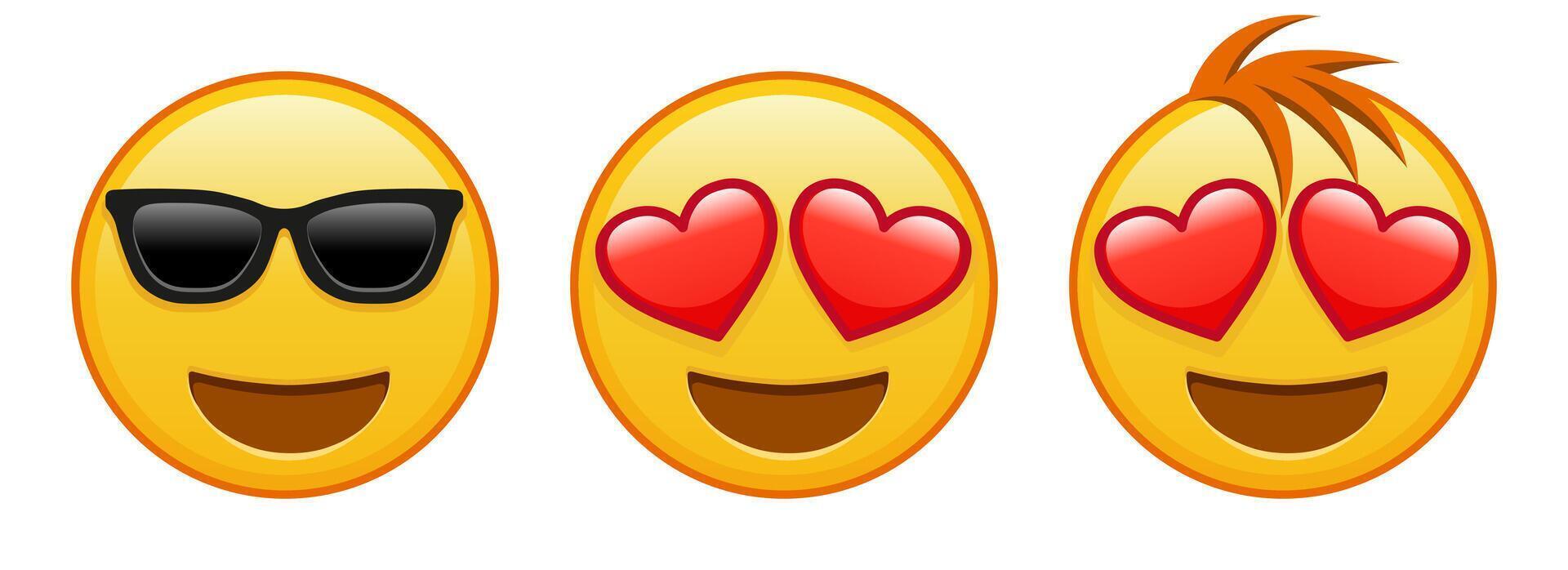 Smiling face with heart eyes Set of three yellow emoji vector
