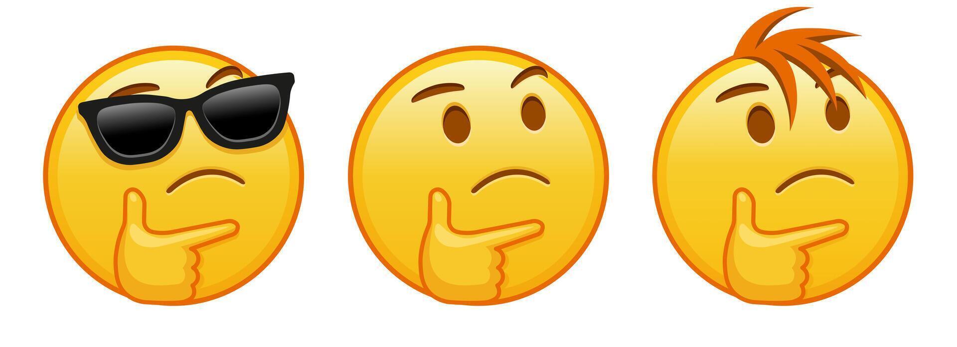 Thoughtful yellow face Set of three emoji vector