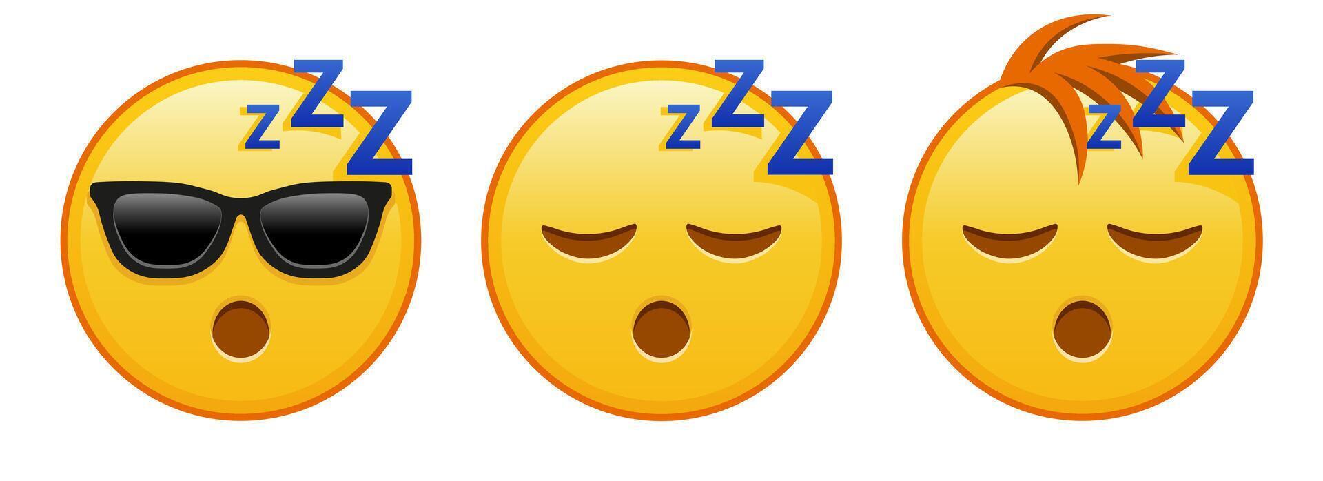 Sleeping face Set of three yellow emoji vector
