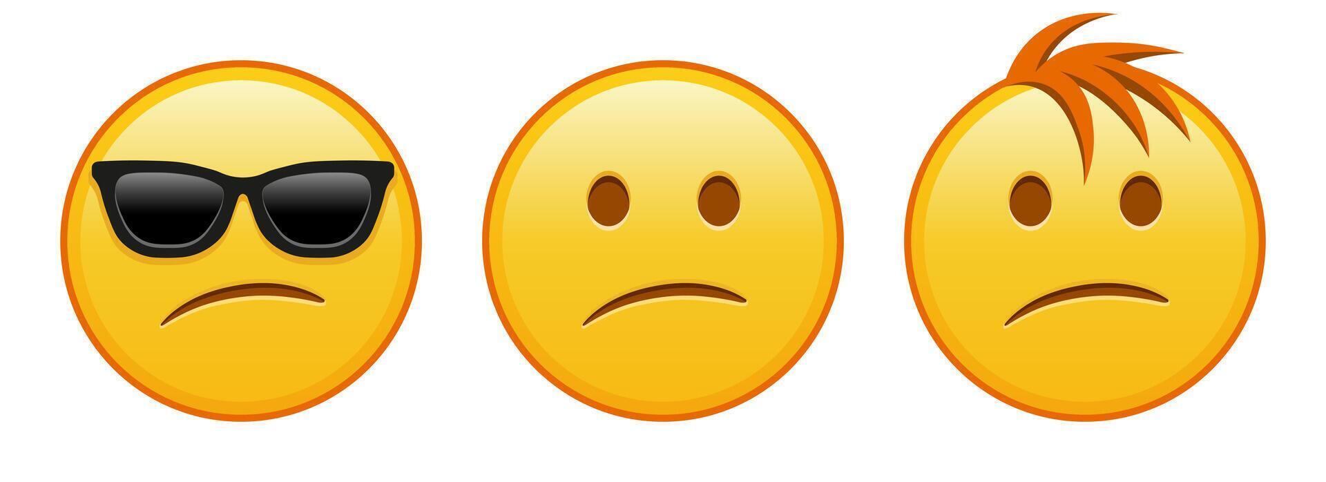 Embarrassed yellow face Set of three emoji vector