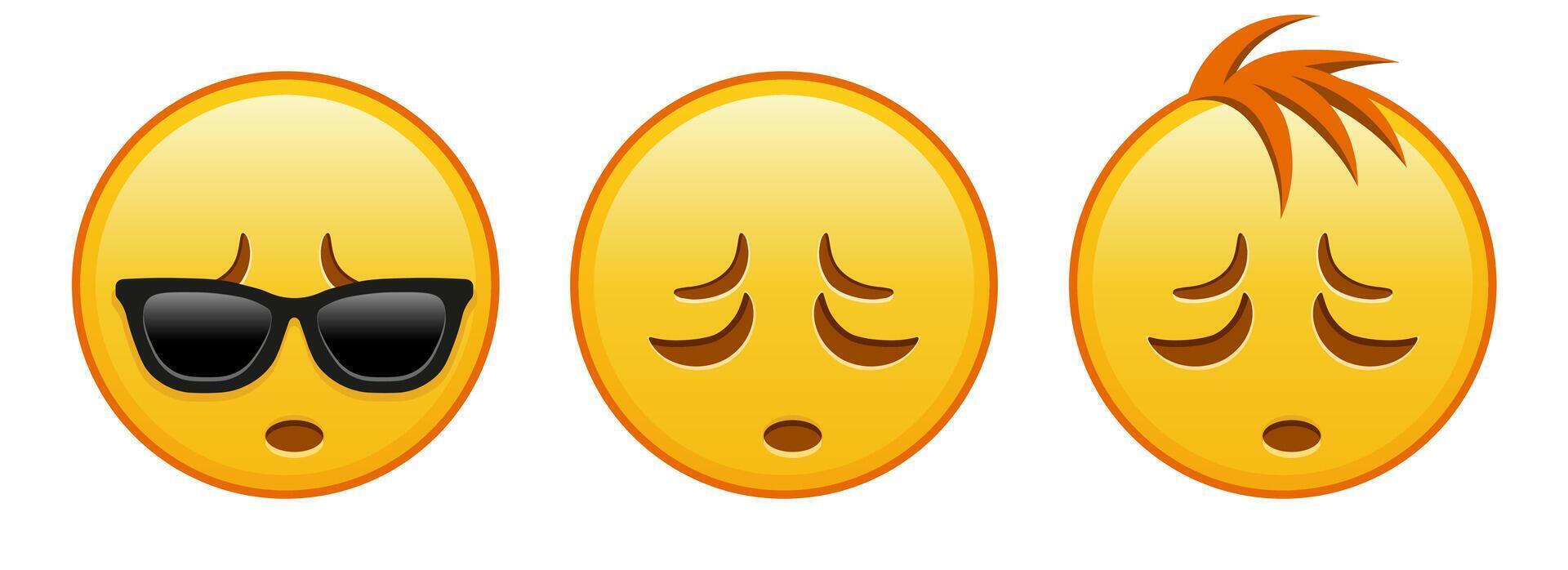Tired yellow face Set of three emoji vector