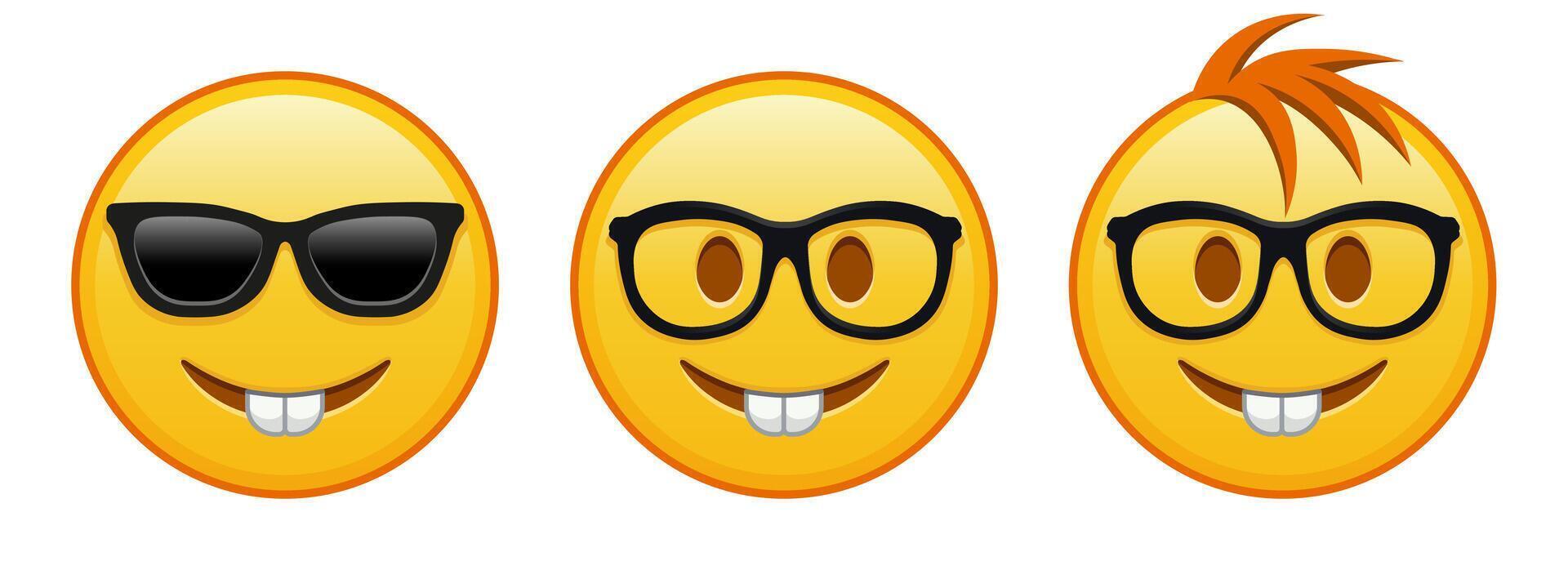 Nerd face Set of three yellow emoji vector
