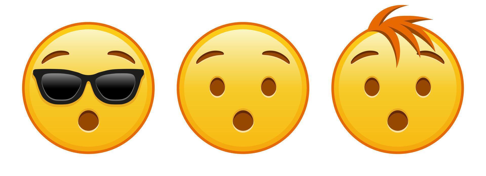 Hushed yellow face Set of three emoji vector