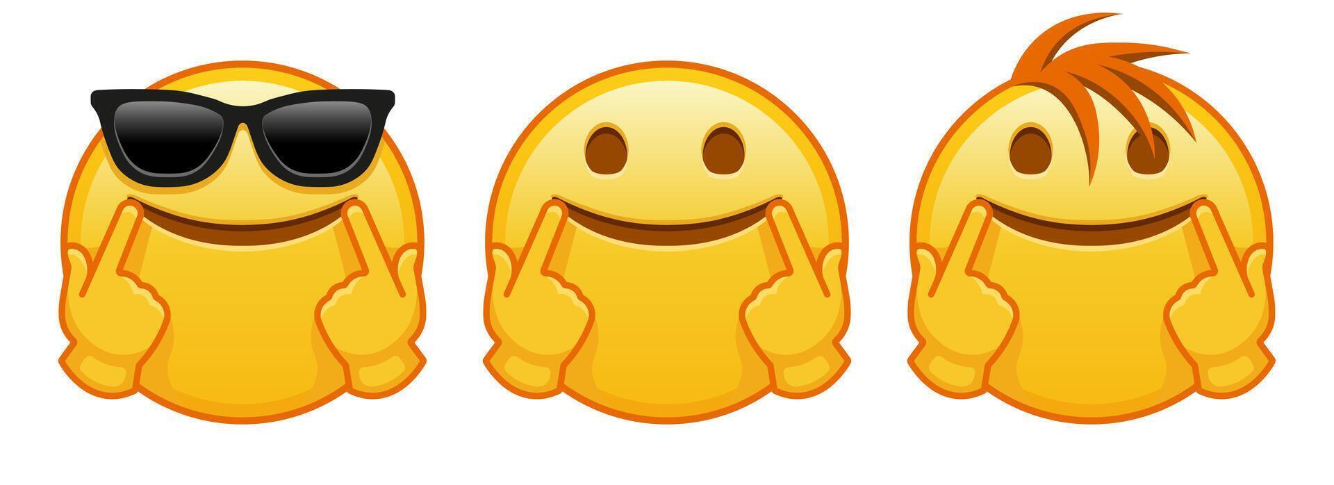 Fake smile face Set of three emoji vector