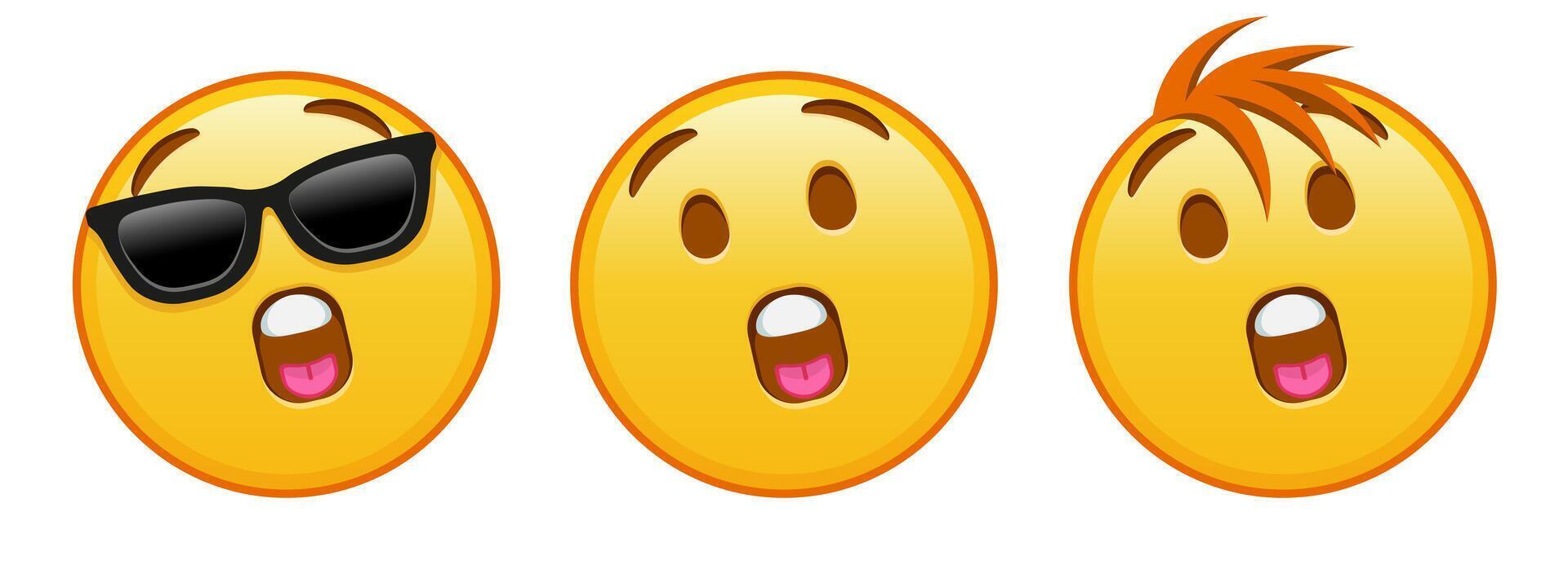 Yellow face with open mouth Set of three emoji vector