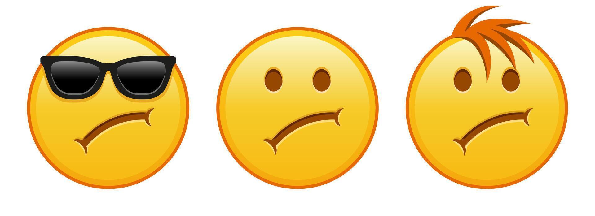 Sad face Set of three yellow emoji vector