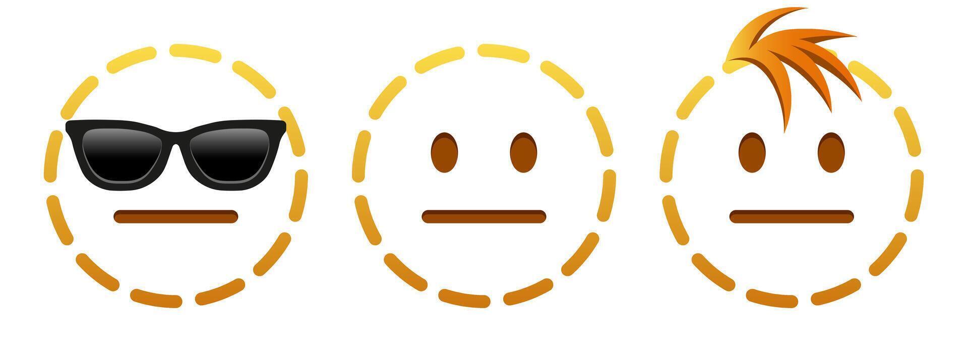 Line neutral face Set of three emoji vector
