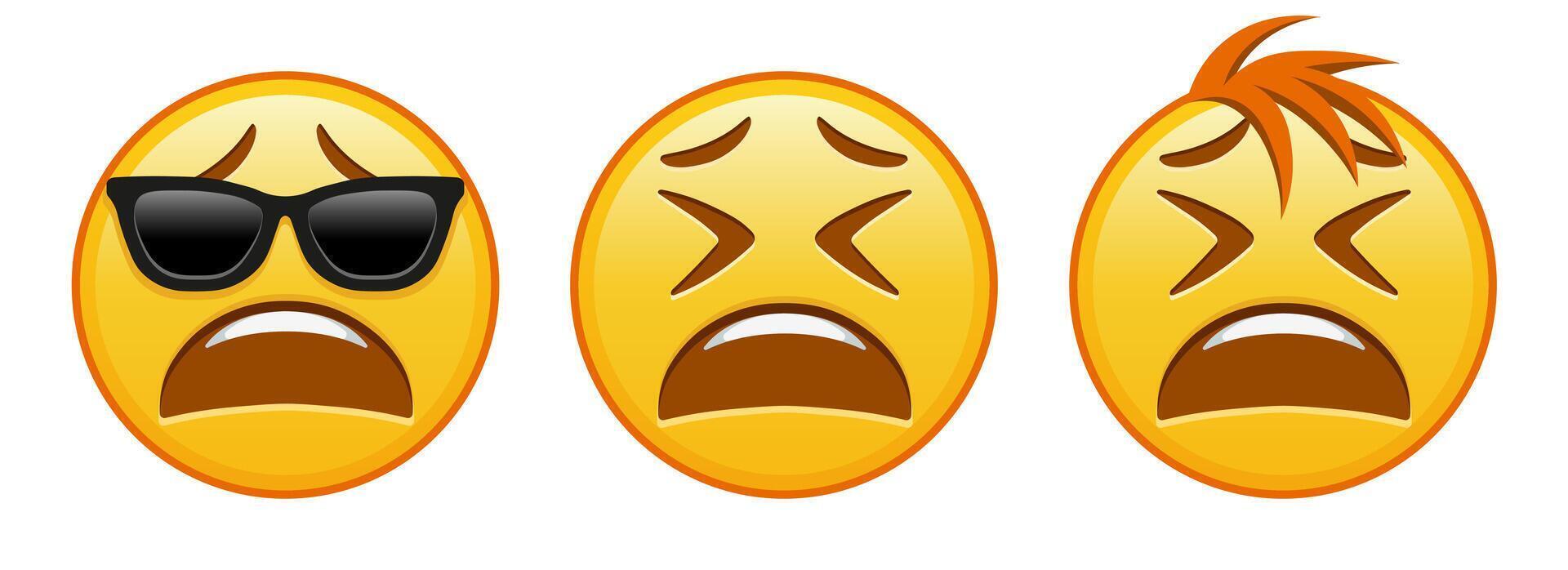 Tired sad face Set of three emoji vector
