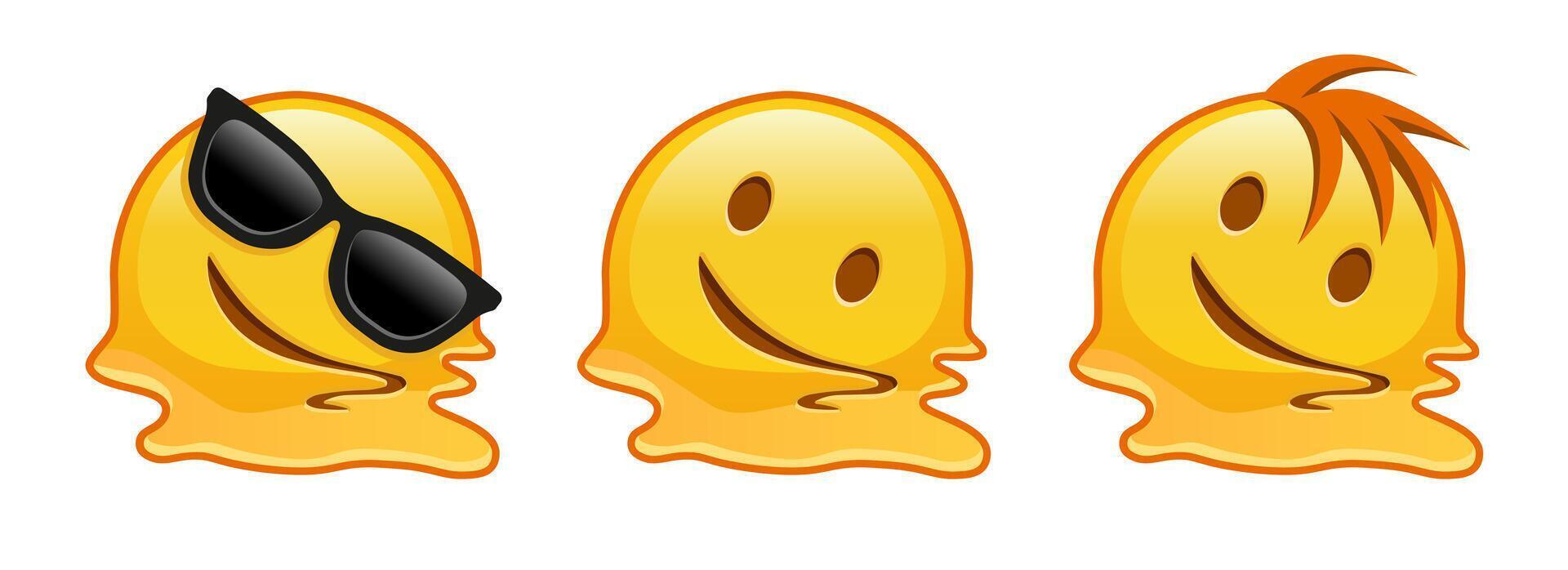 Melting face Set of three yellow emoji vector