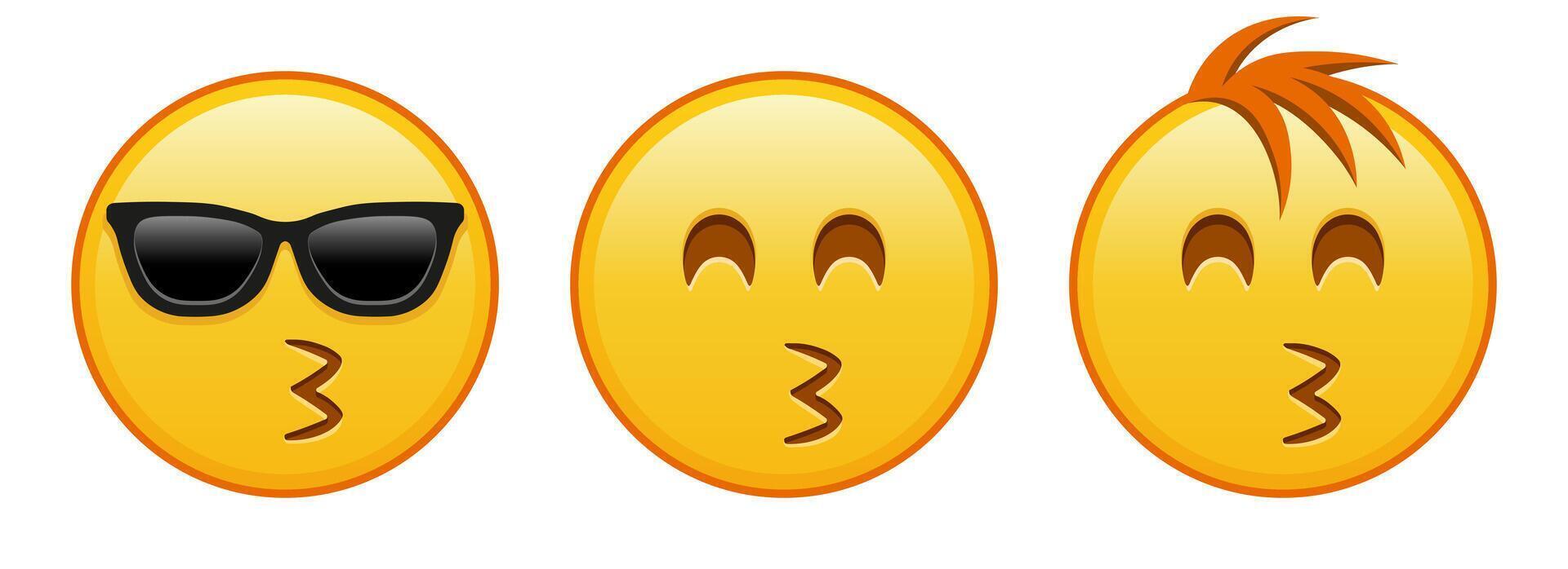 Kissing face with laughing eyes Set of three yellow emoji vector