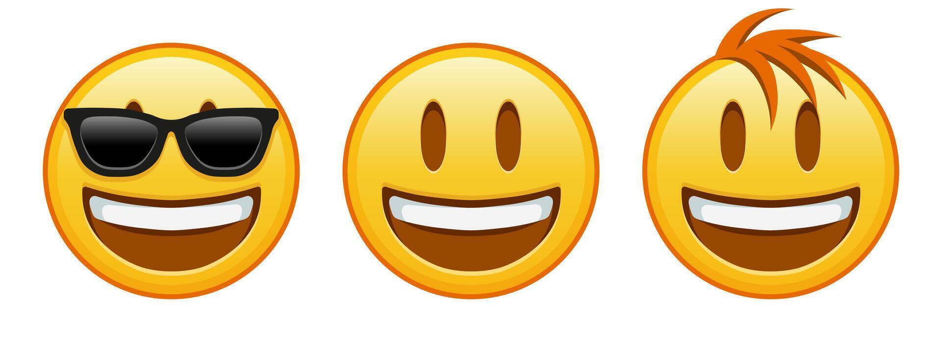 Smiling face with open mouth Set of three emoji vector