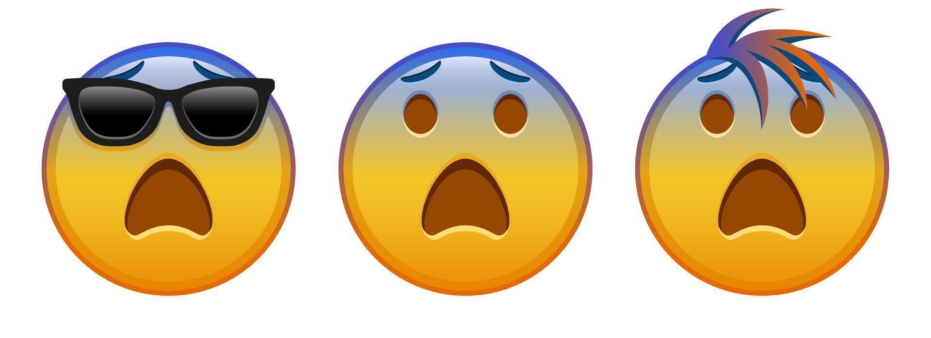 Yellow face in fear Set of three emoji vector