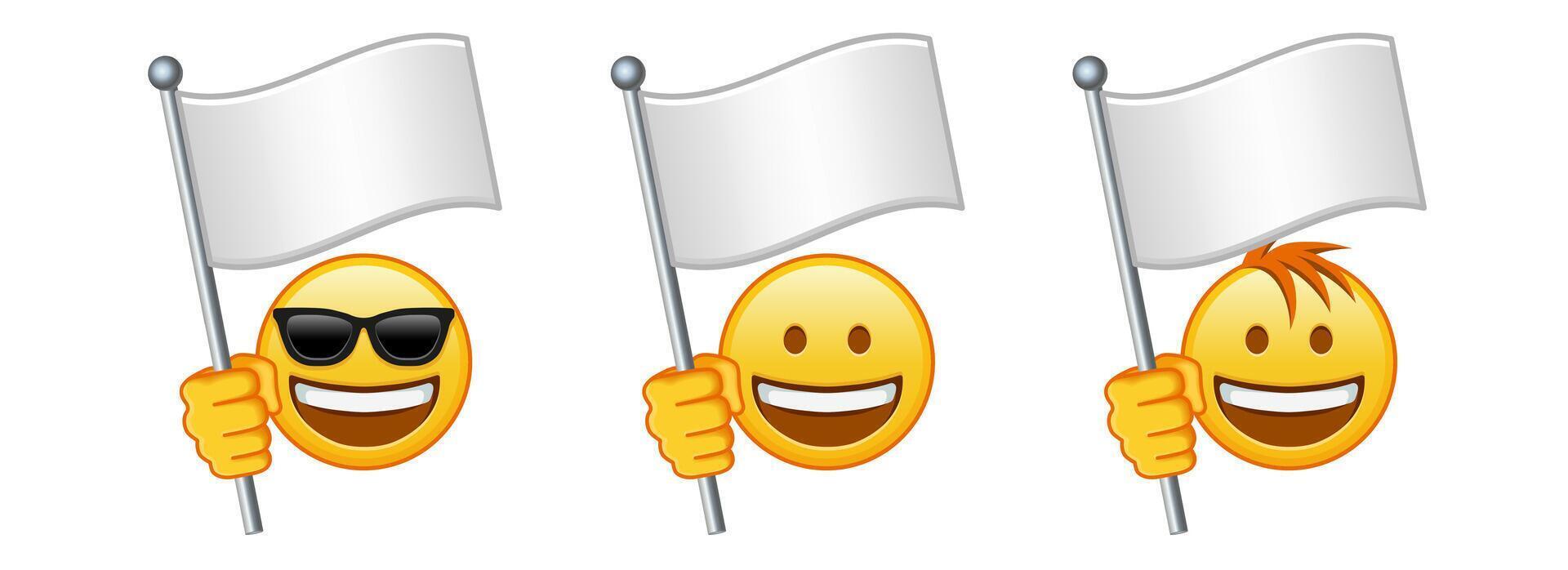 Emoji with white flag Set of three emoji vector