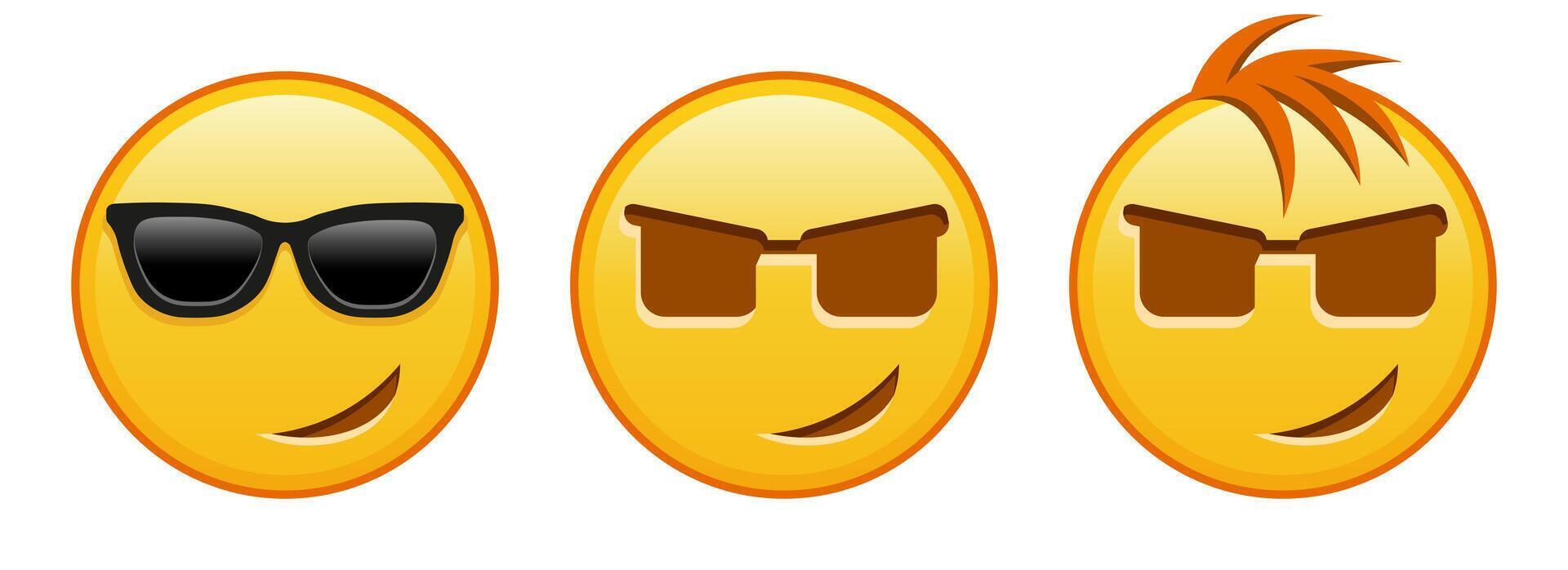 Smiling face in sunglasses Set of three emoji vector